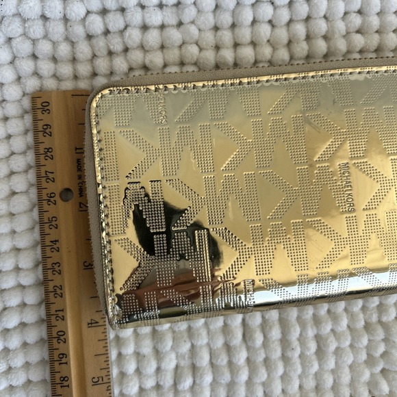 Michael Kors Jet Set Travel Continental Wallet Metallic Gold MK Logo Debossed - Picture 3 of 5